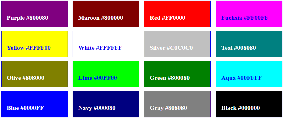 HTML colors  Names